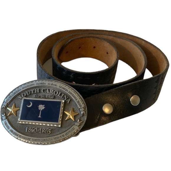 Vintage SC Confederate State History Belt & Buckle Black Leather, 1999 - Picture 1 of 12